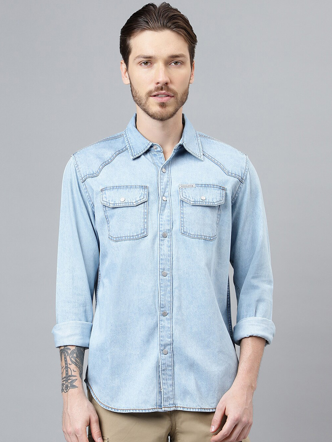 Woodland Faded Denim Weave Pure Cotton Casual Shirt
