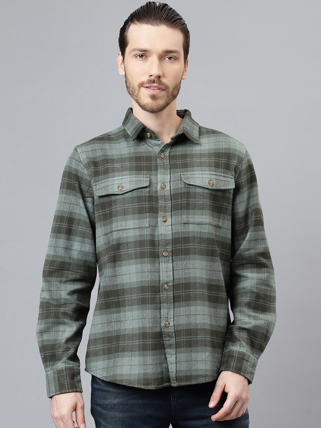 Woodland Tartan Checked Flannel Weave Pure Cotton Casual Shirt