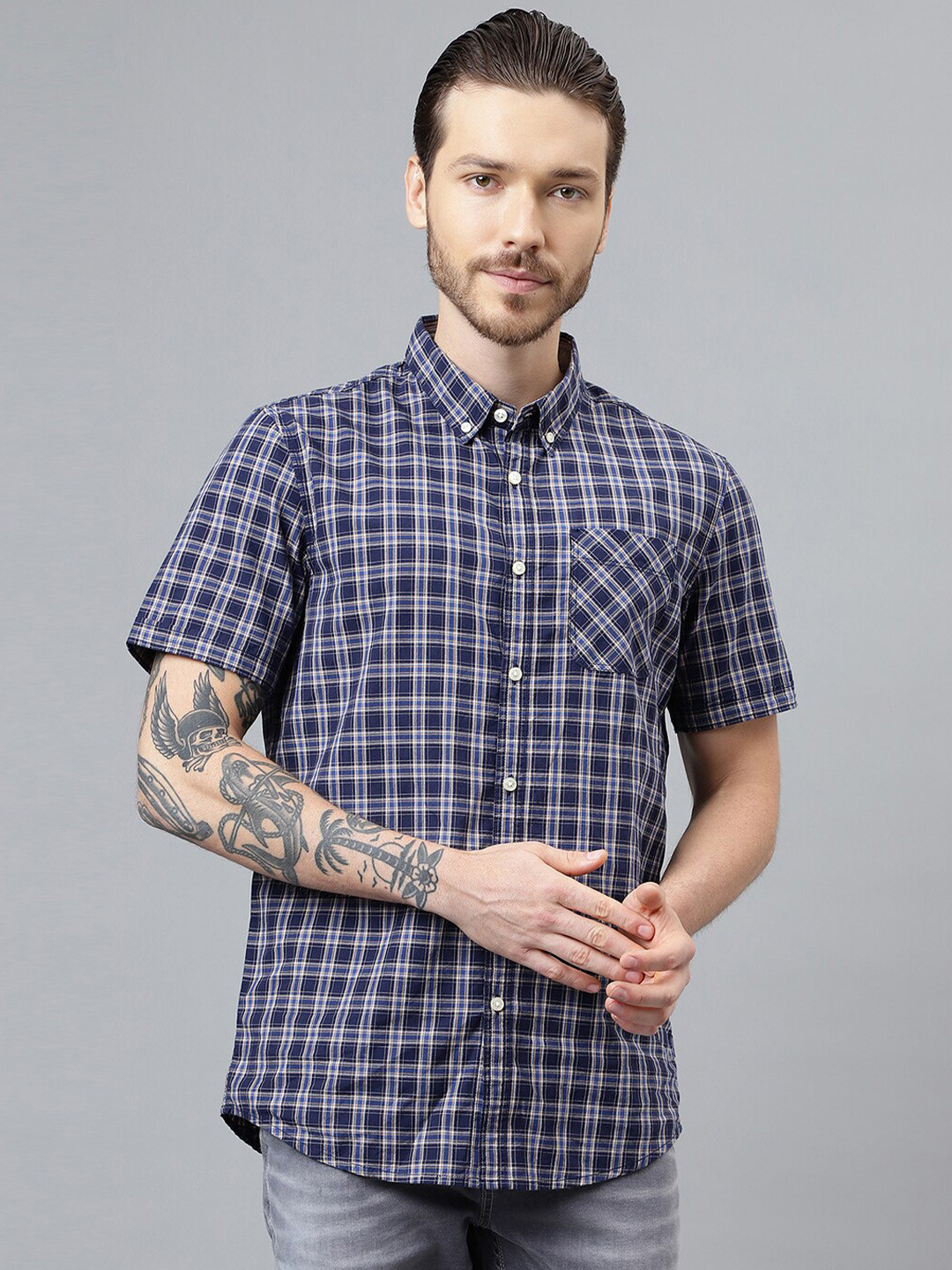 Woodland Tartan Checked Button-Down Collar Pure Cotton Casual Shirt