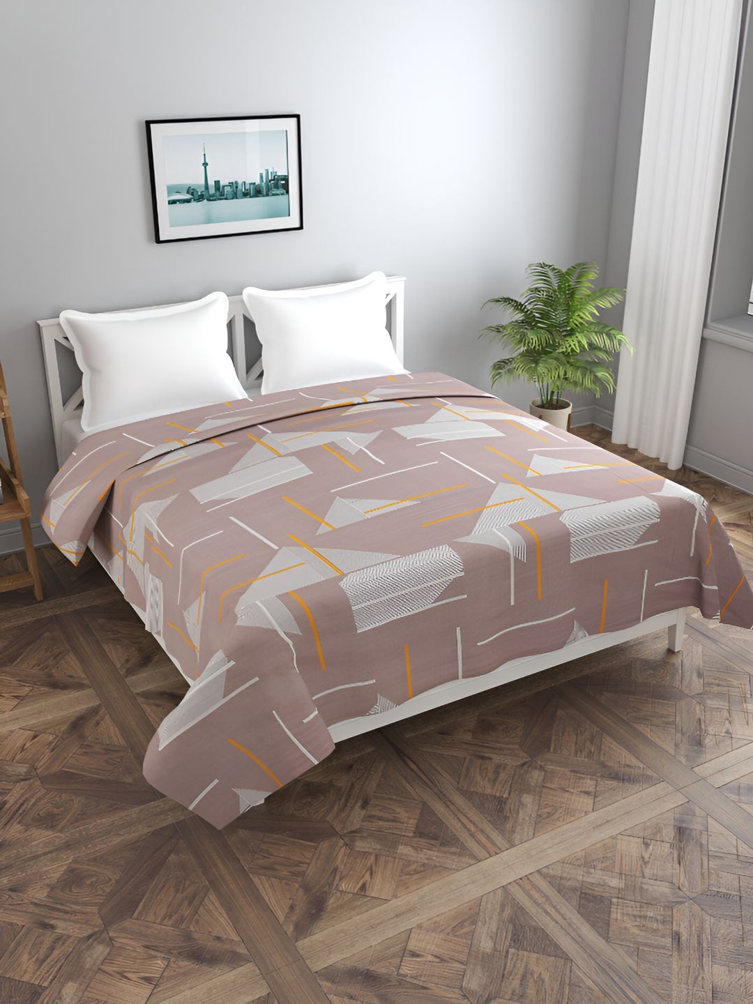 BREVARD Brown & Grey Abstract Printed Double Queen Duvet Cover
