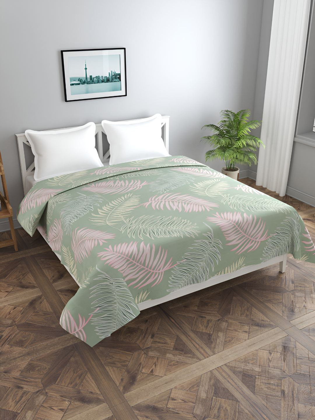 BREVARD Green & Pink Floral Printed Duvet Cover