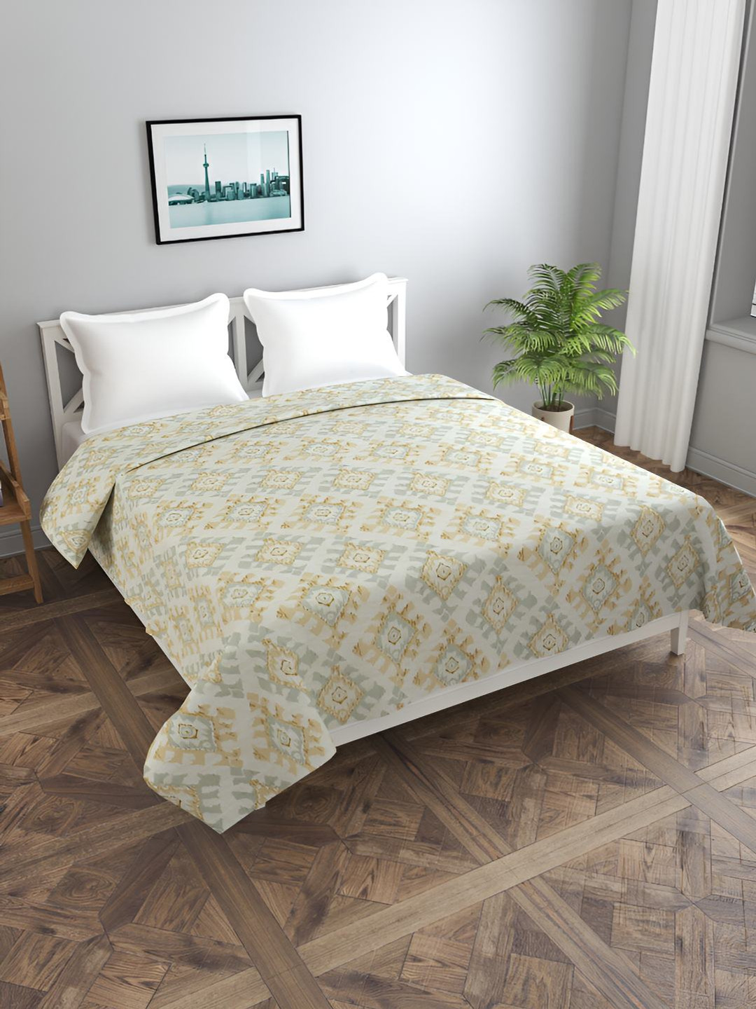 BREVARD Off White & Yellow Geometric Printed Duvet Cover