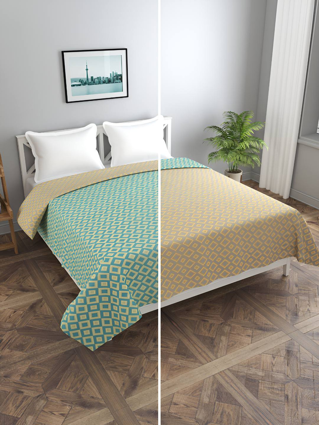 BREVARD Green Printed Double Queen Duvet Cover