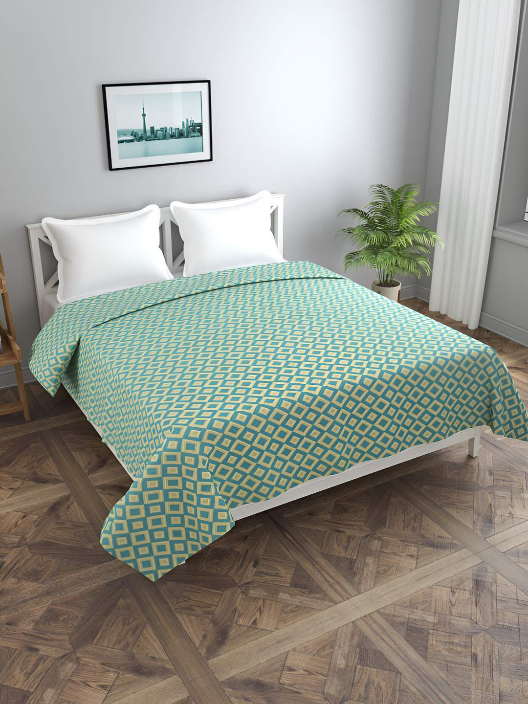 BREVARD Green Printed Double Queen Duvet Cover