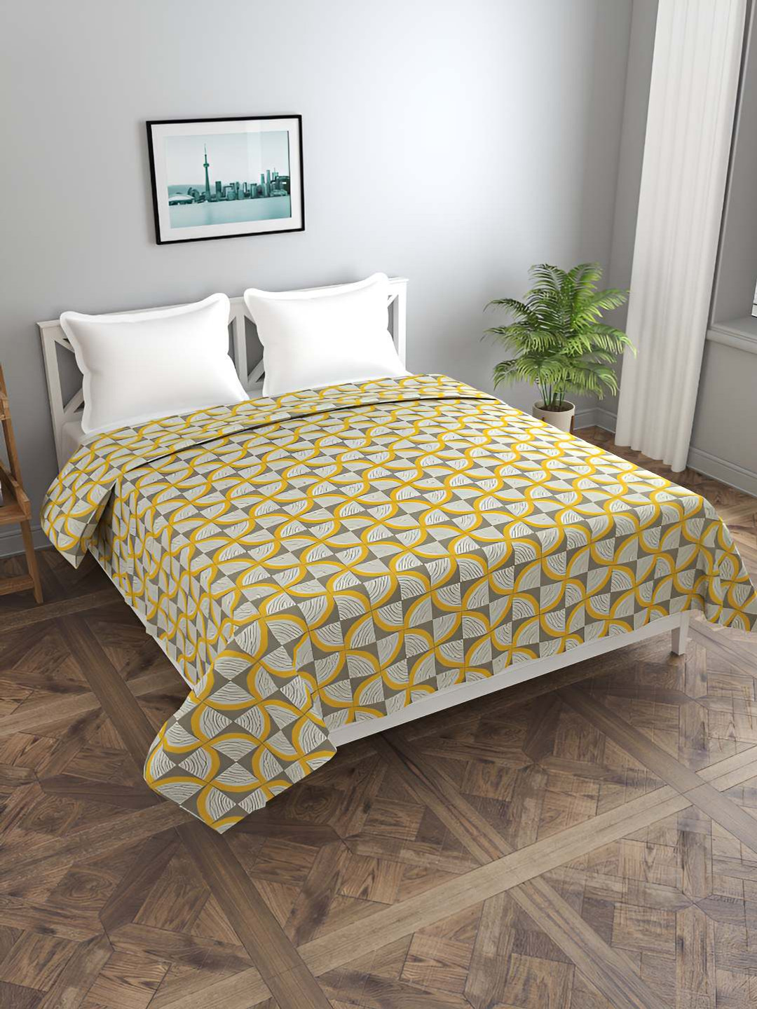 BREVARD Yellow Printed Double Queen Duvet Cover