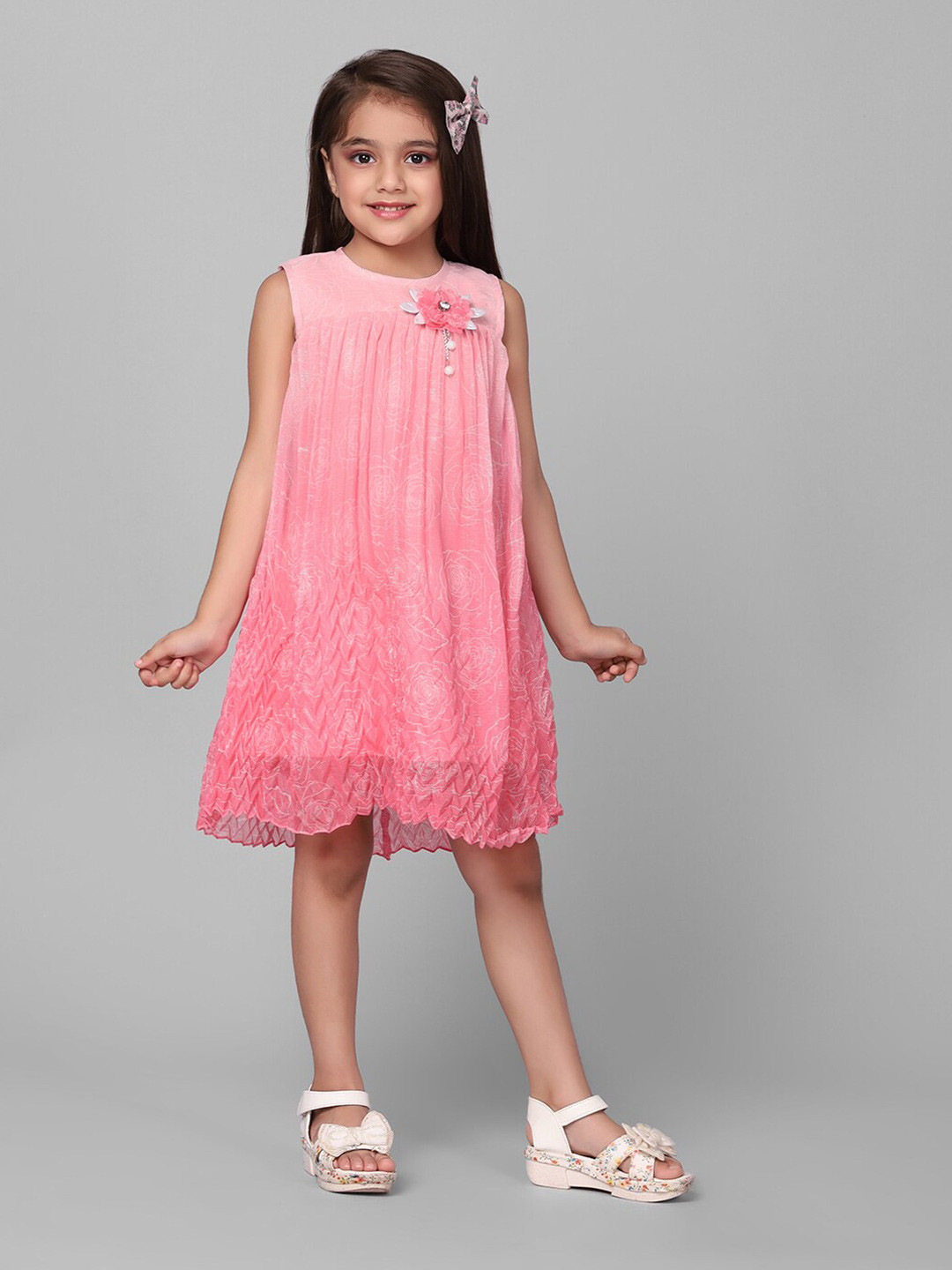 Macwin Girls Floral Printed Sleeveless A-Line Dress