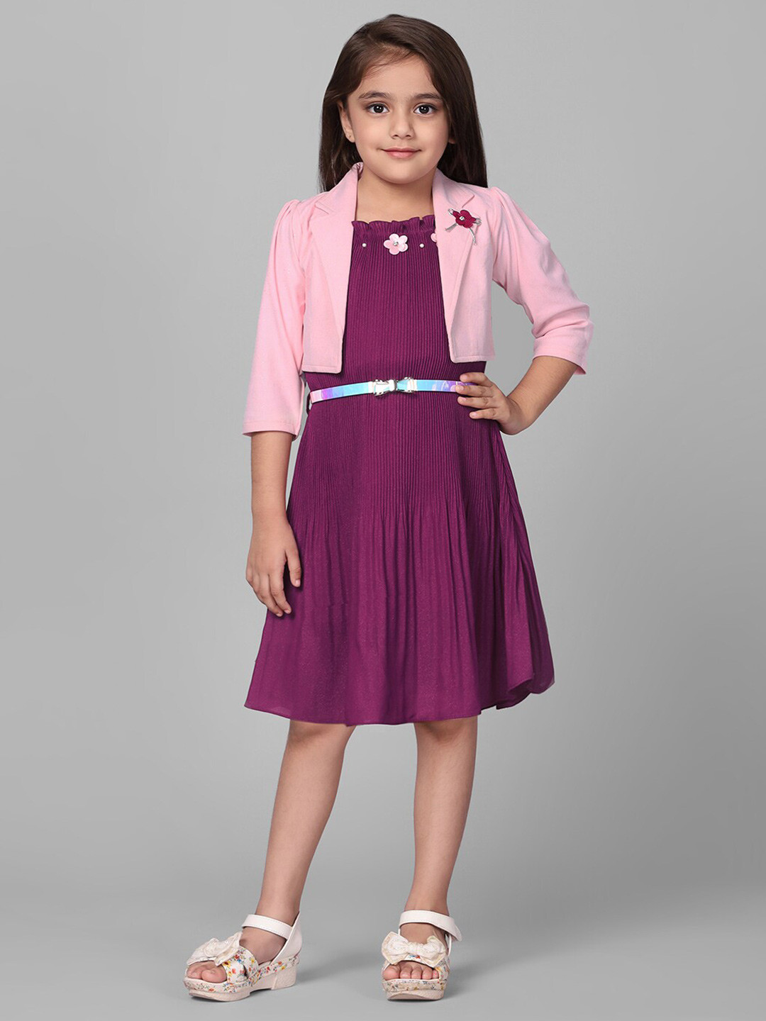 Macwin Girls Accordion Pleated Chiffon A-Line Dress With Jacket