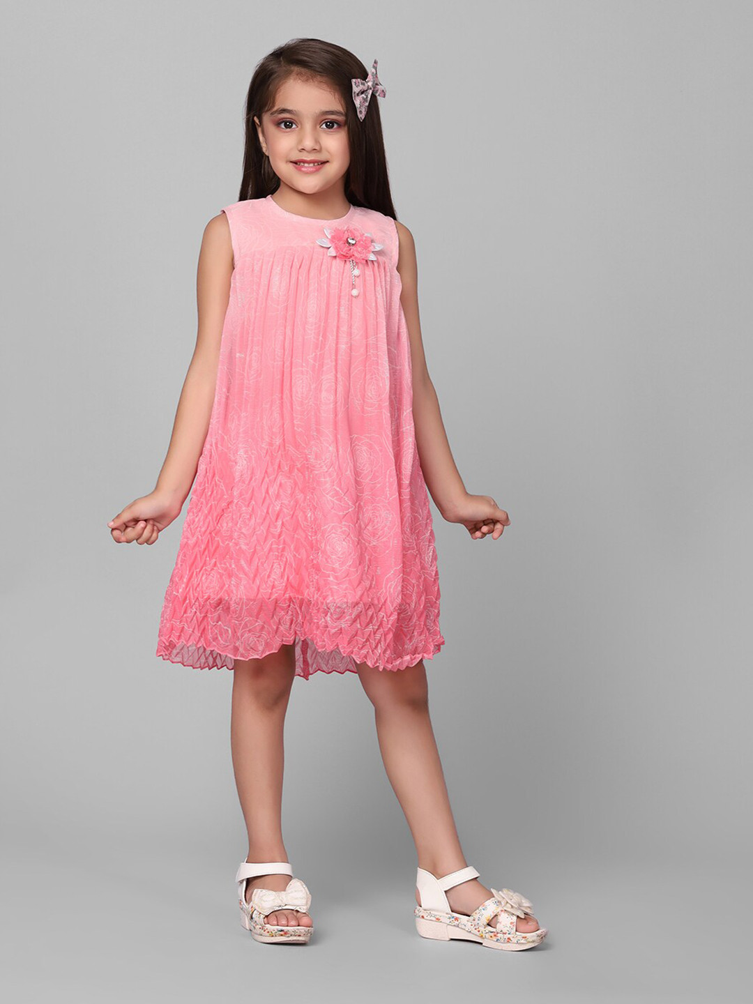 Macwin Floral Printed Sleeveless Pleated A-Line Dress
