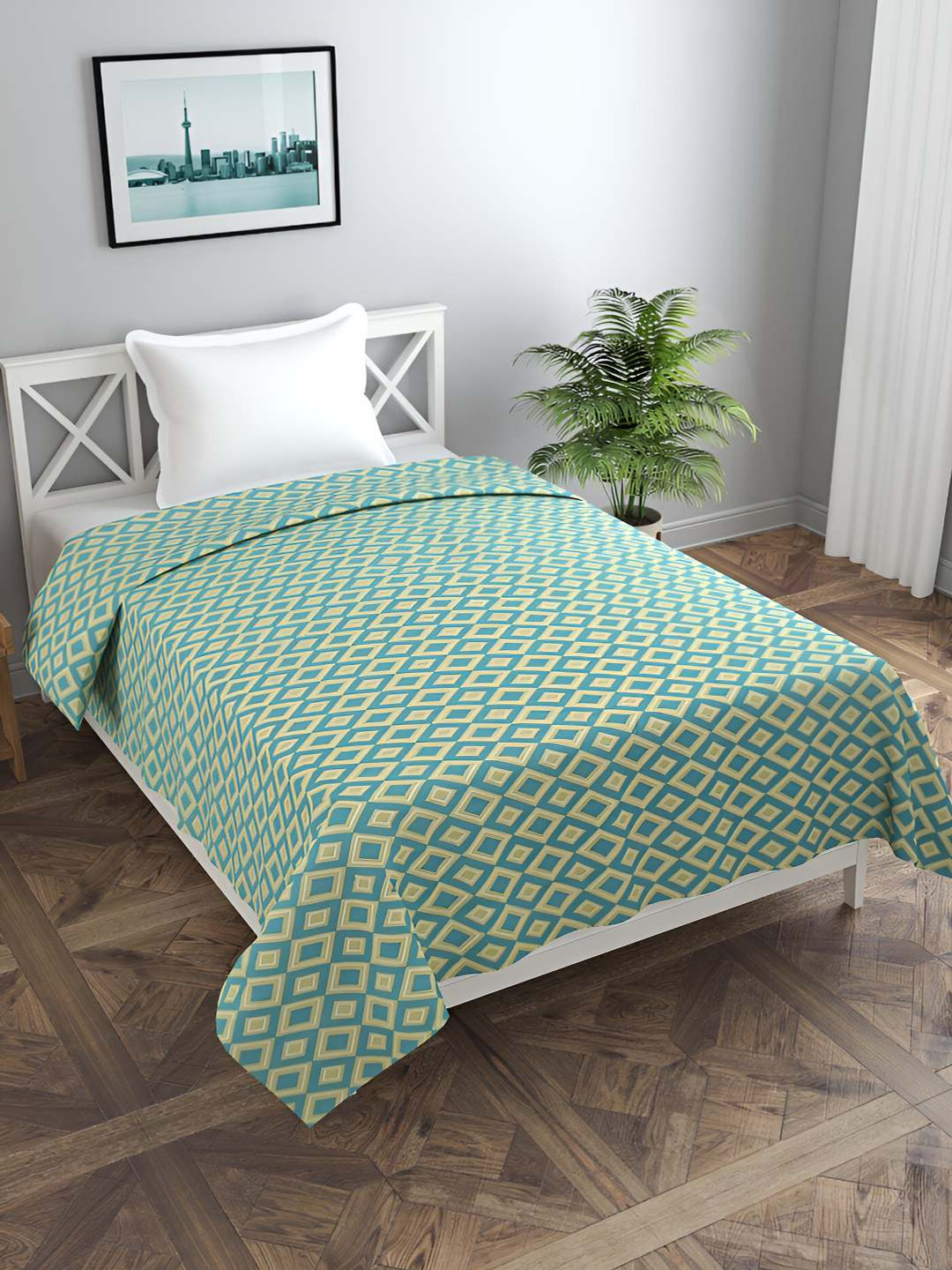 BREVARD Green & Beige Geometric Printed Single Bed Duvet Cover