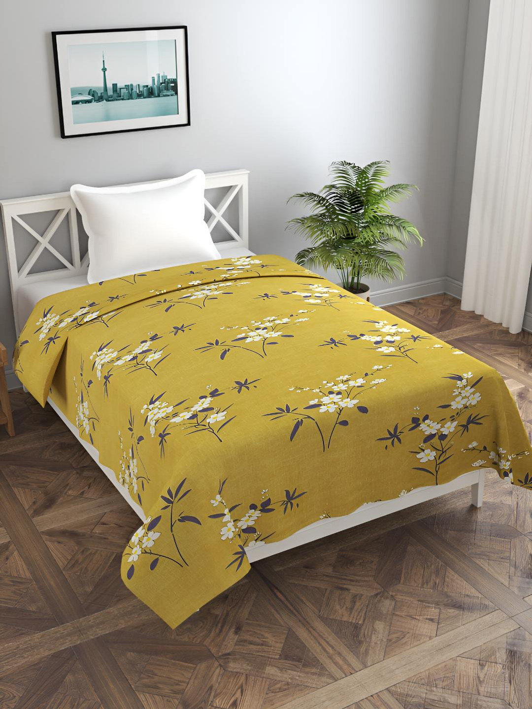BREVARD Green & White Floral Printed Single Duvet Cover