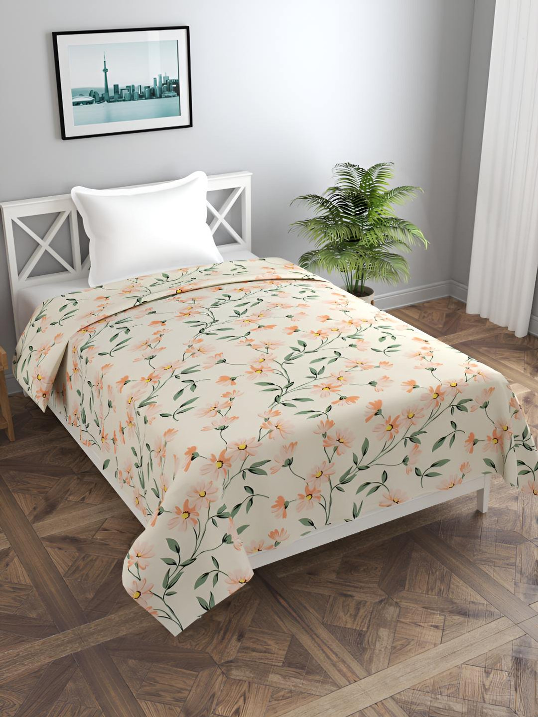 BREVARD Cream & Orange Printed Single Bed Duvet Cover