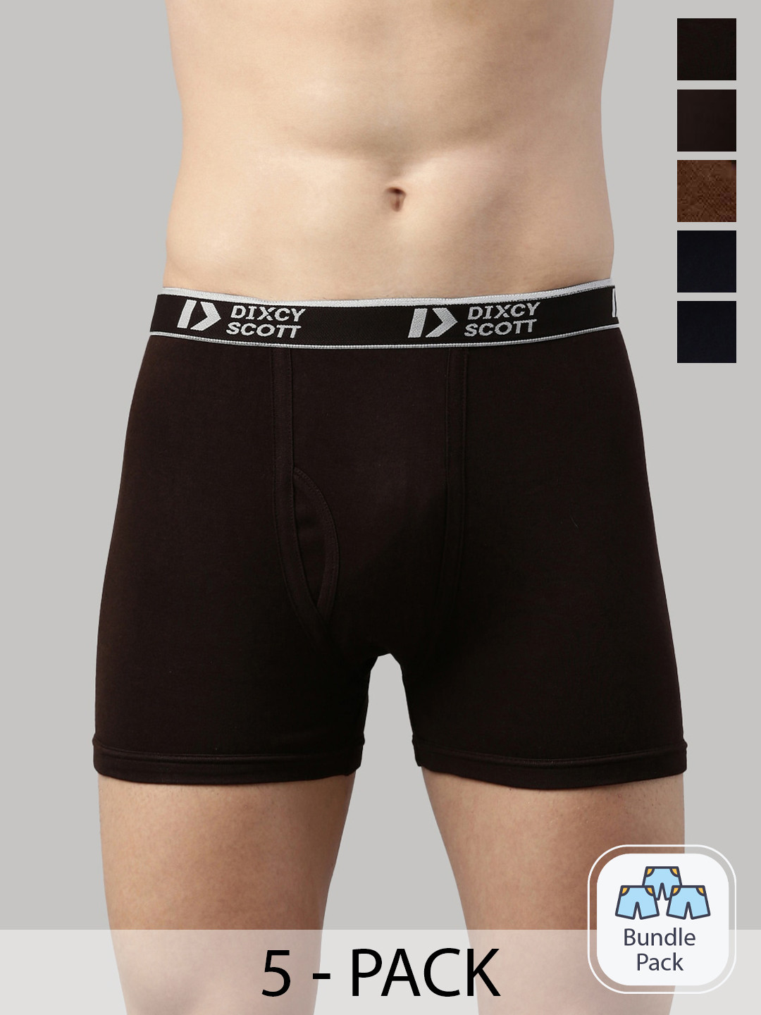 DIXCY SCOTT Pack of 5 Assorted Pure Cotton Outer-Elastic Trunks Titan Trunk_Assorted_5