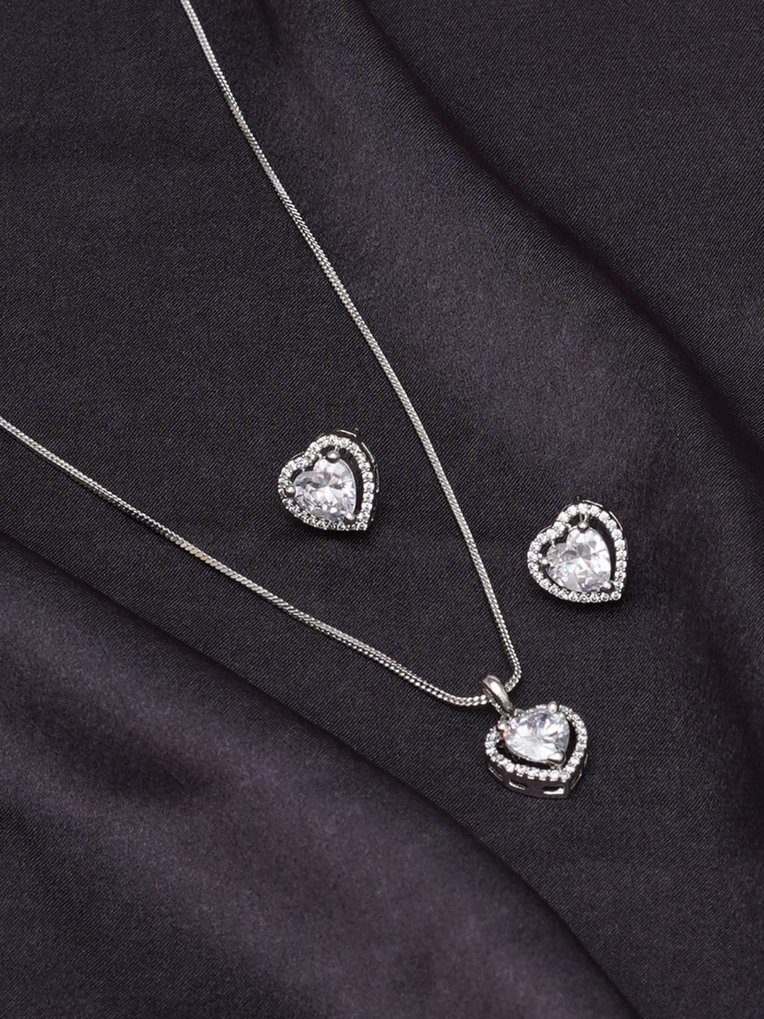 Mali Fionna Silver-Plated Artificial Stones Studded Necklace with Earrings