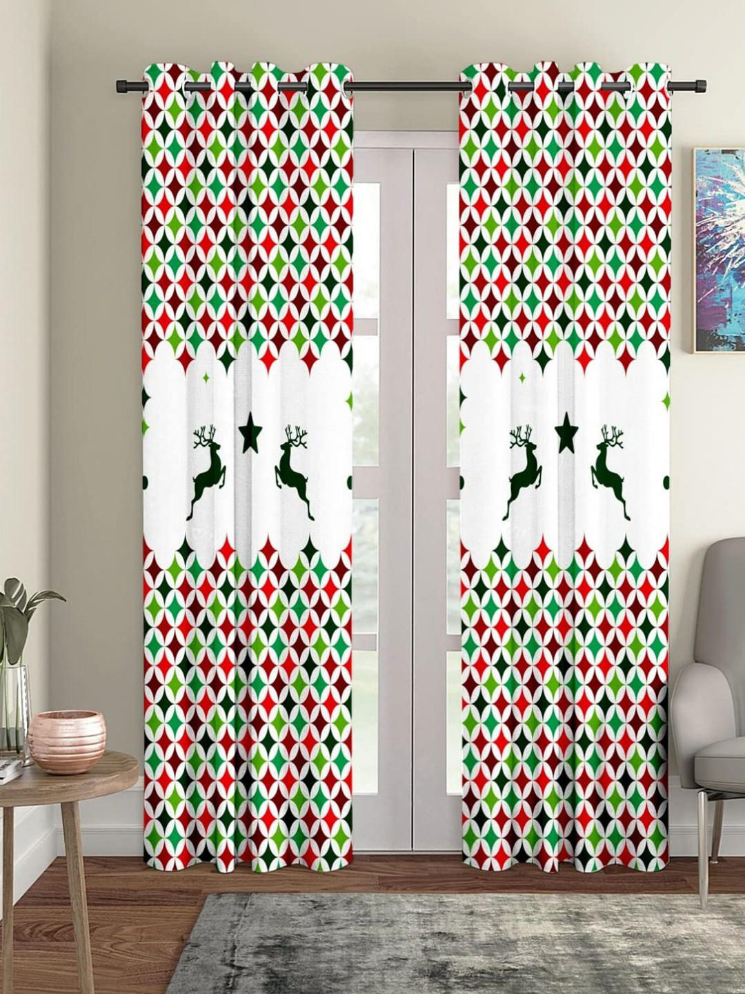 THEYAYACAFE white Green Brown Geomitric  Black Out Long Door Curtain