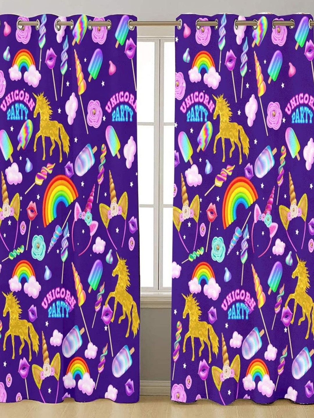 THEYAYACAFE Violet and Pink Printed Velvet Black Out Long Door Curtain
