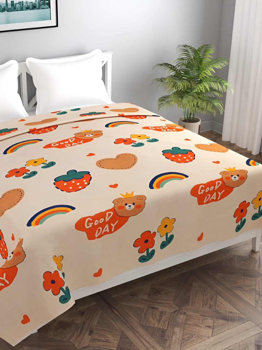 BREVARD Peach & Orange Conversational Printed Duvet Cover