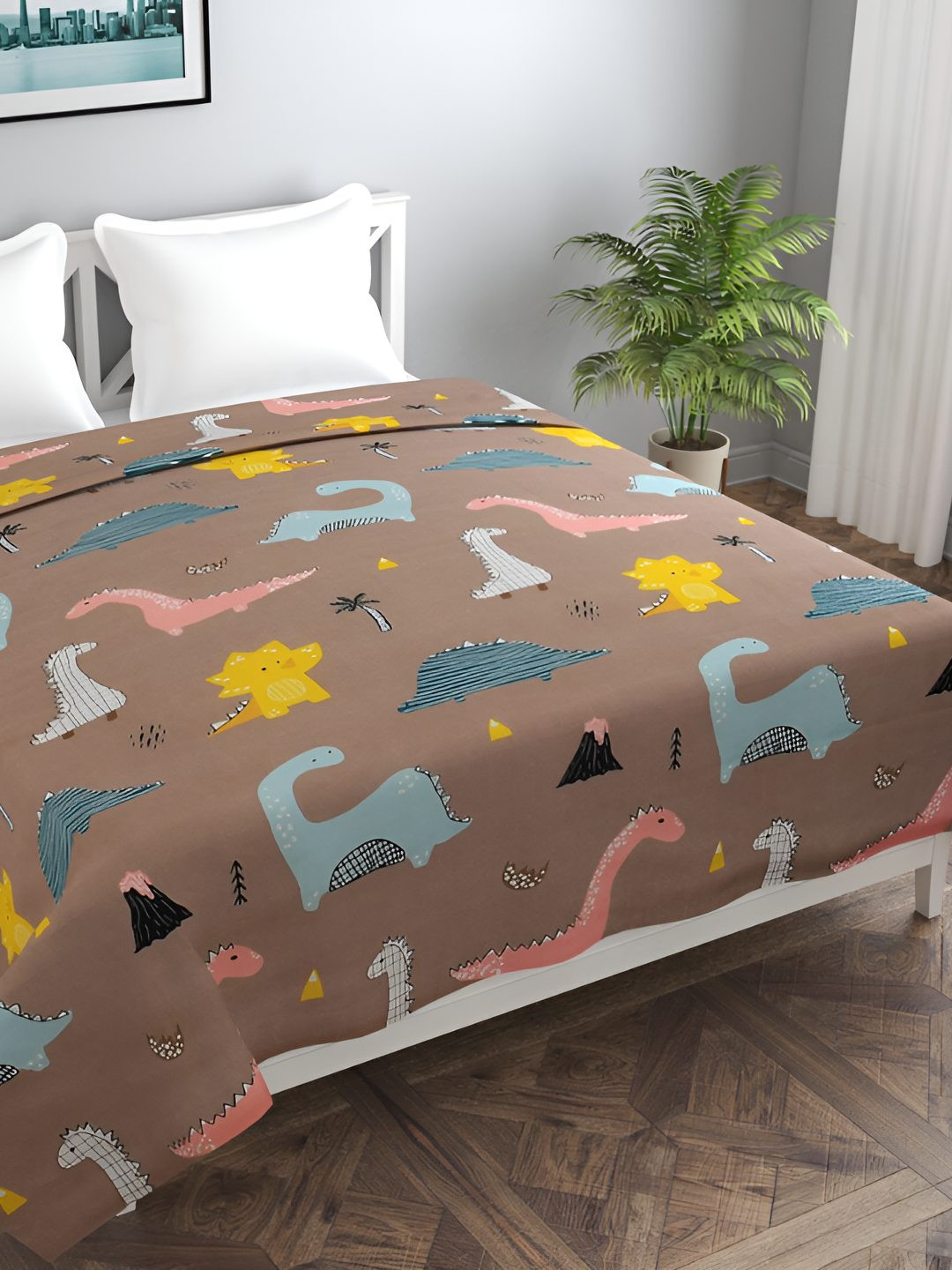 BREVARD Brown & Blue Printed Double Queen Duvet Cover