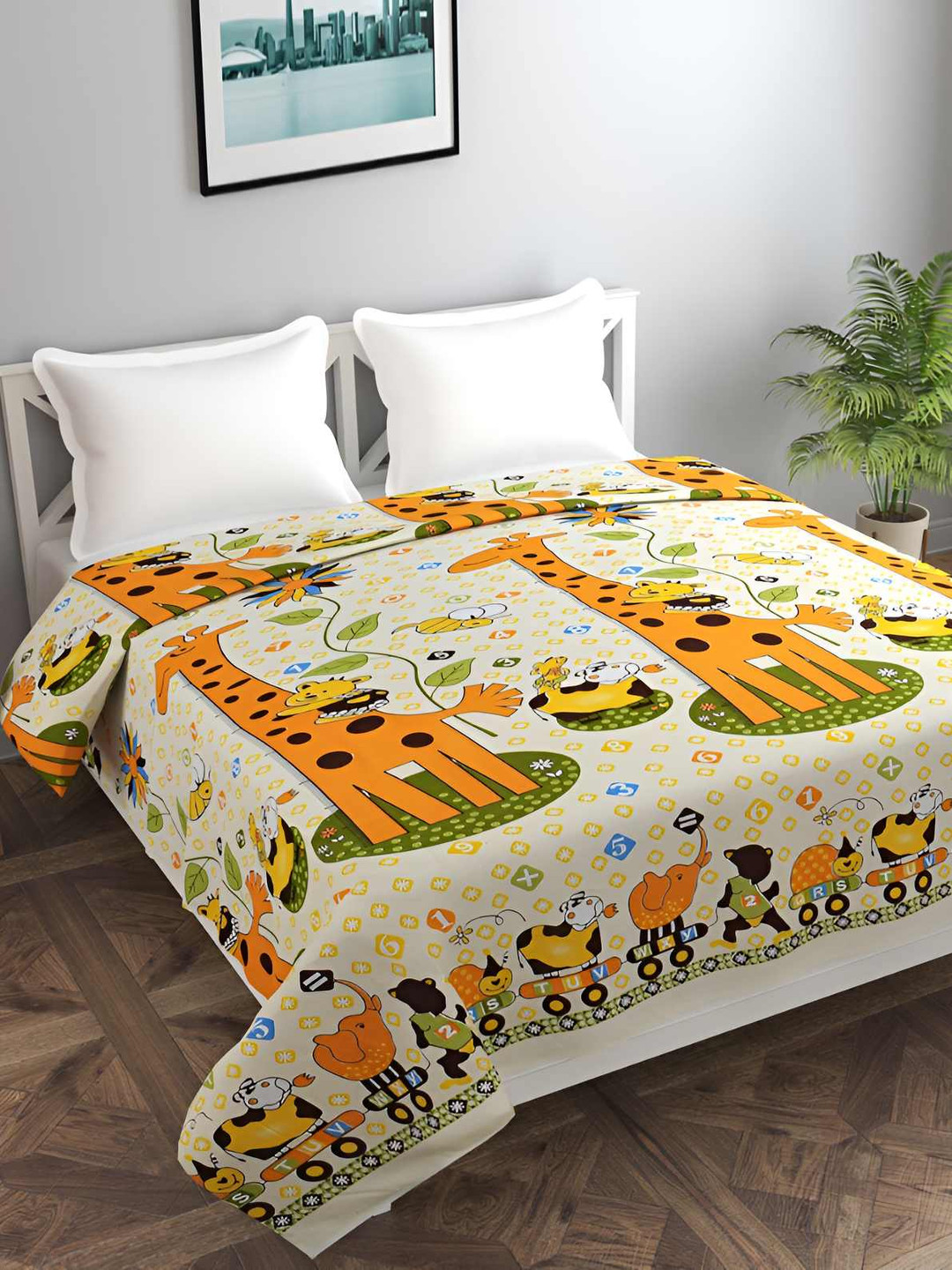 BREVARD Off White & Orange Printed Double Queen Bed Duvet Cover