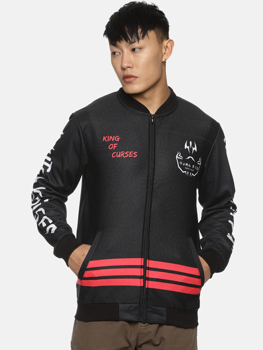 Fans Army Jujutsu Kaisen Ryomen Sukuna Printed Stand Collar Bomber Jacket