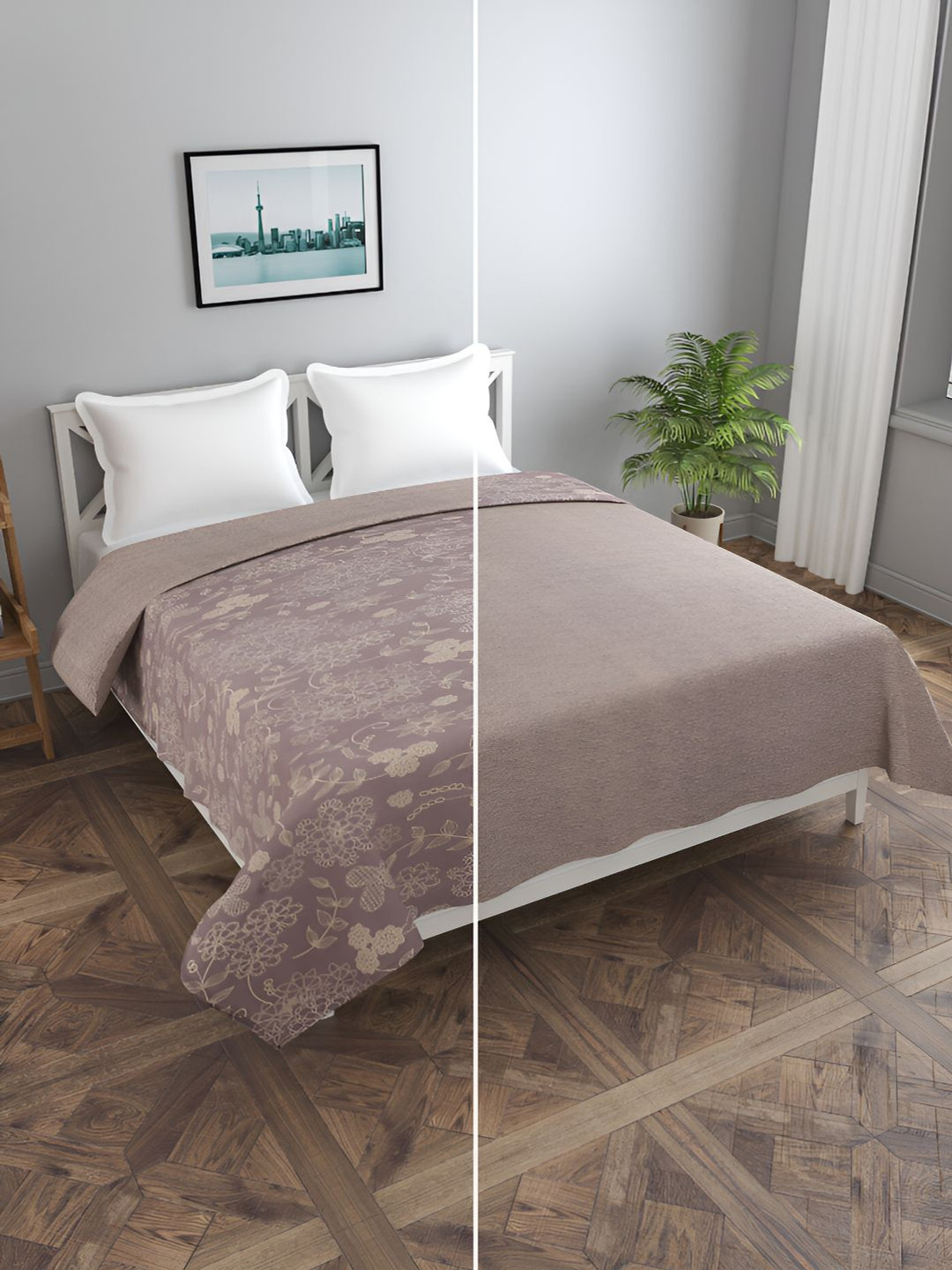 BREVARD Mauve Floral Printed Reversible Double Duvet Cover