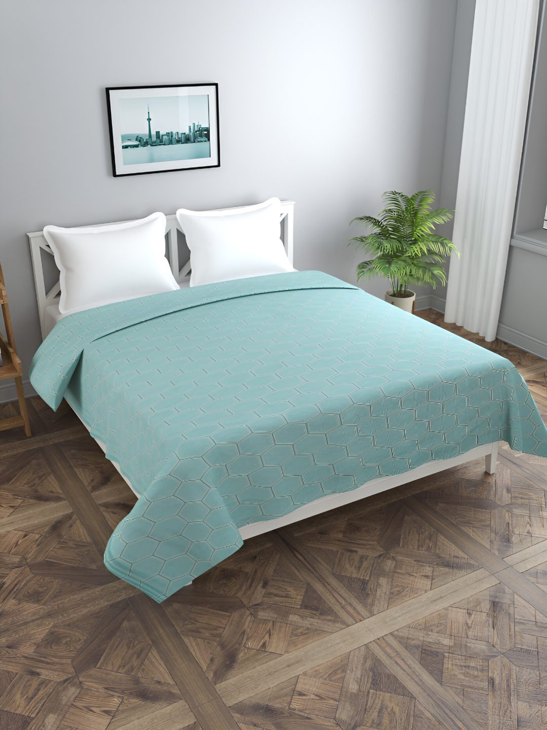 BREVARD Sea Green Geometric Printed Double Duvet Cover