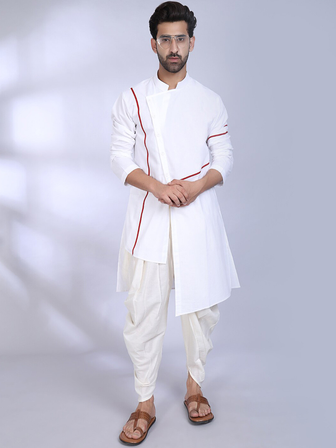 MIDAV Mandarin Collar Angrakha Cotton Kurta