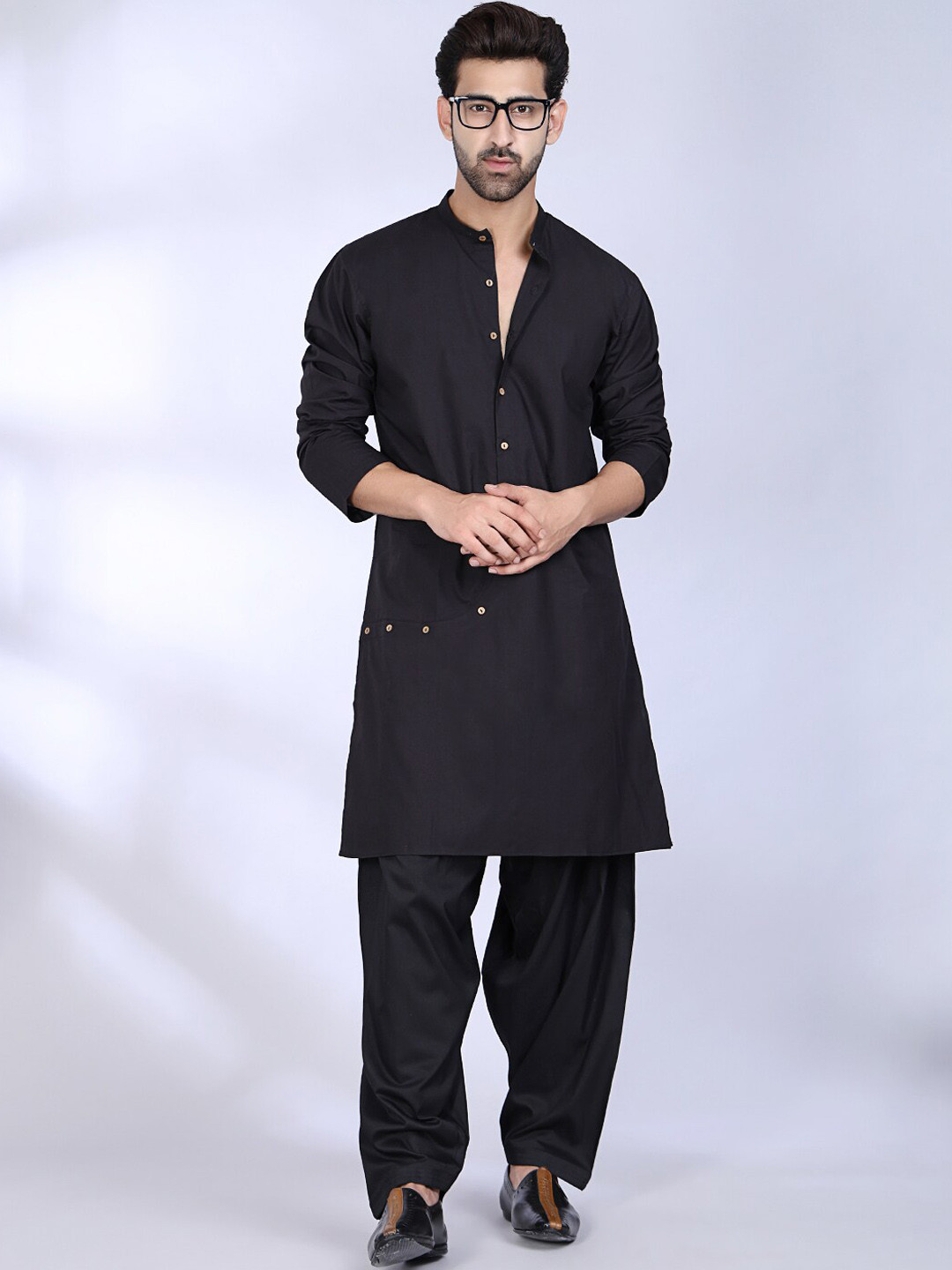 MIDAV Mandarin Collar Curved Placket Cotton Straight Kurta