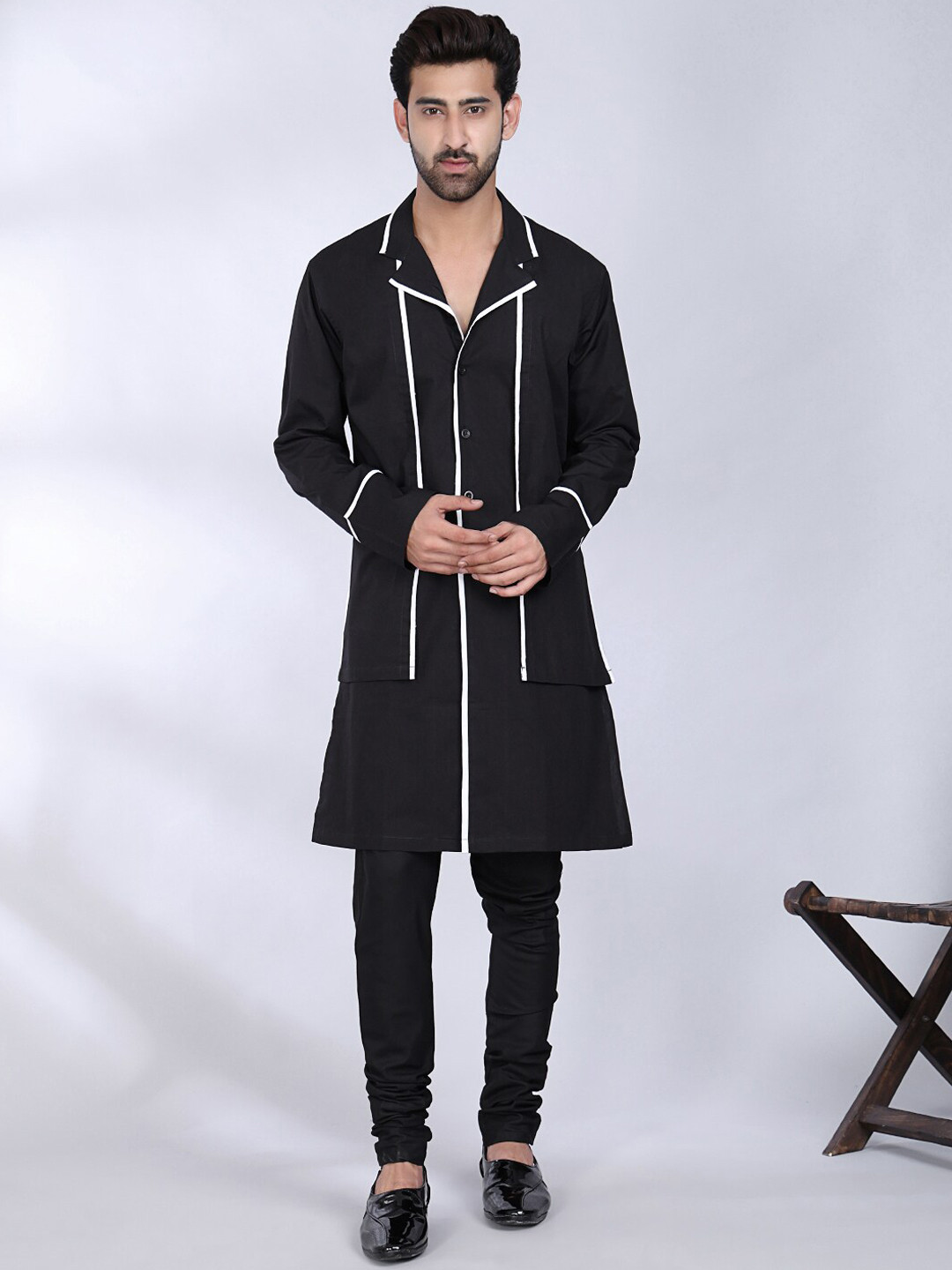 MIDAV Lapel Collar Cotton Straight Kurta
