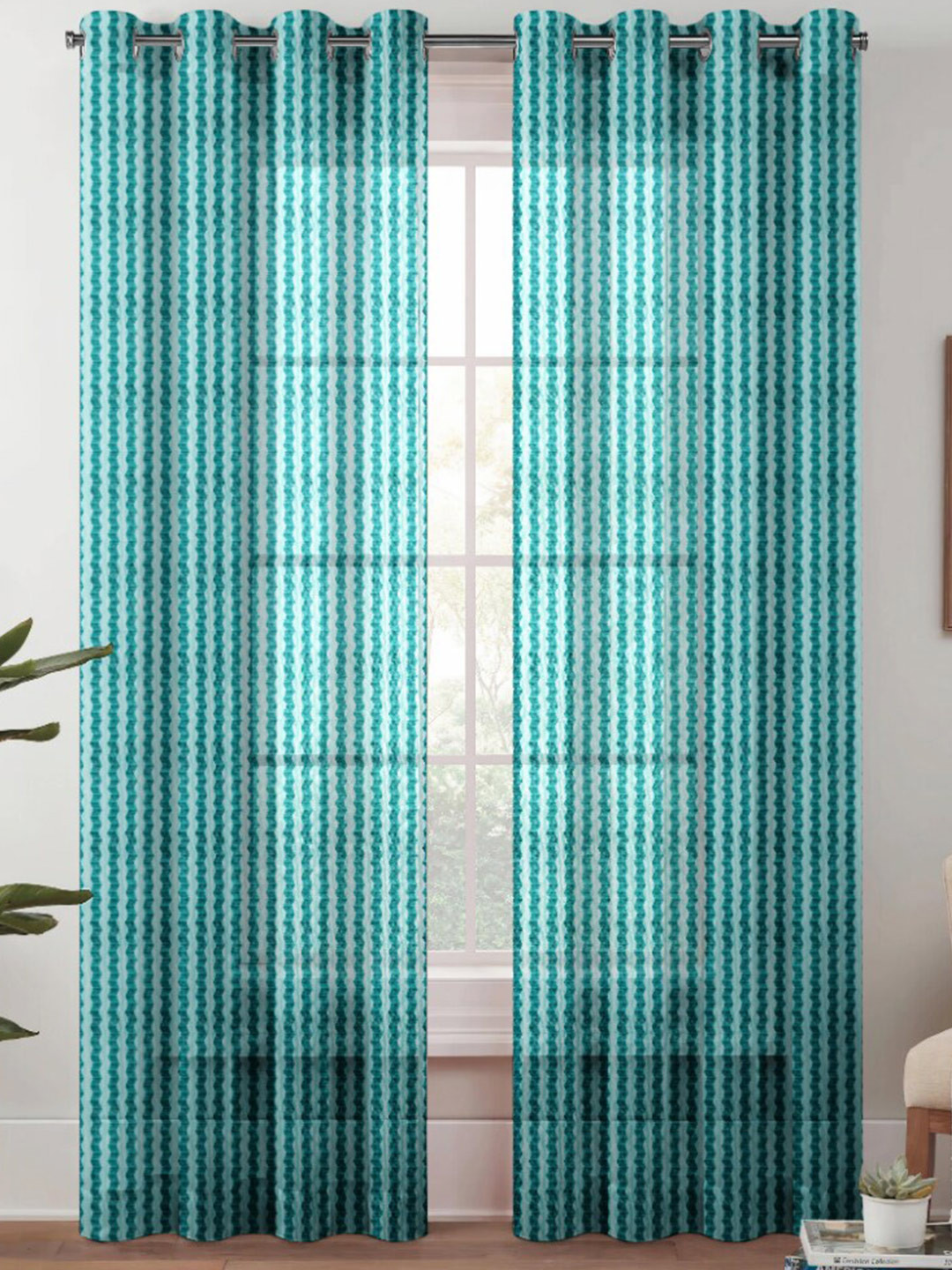 Urban Magic Blue Striped Sheer Door Curtain