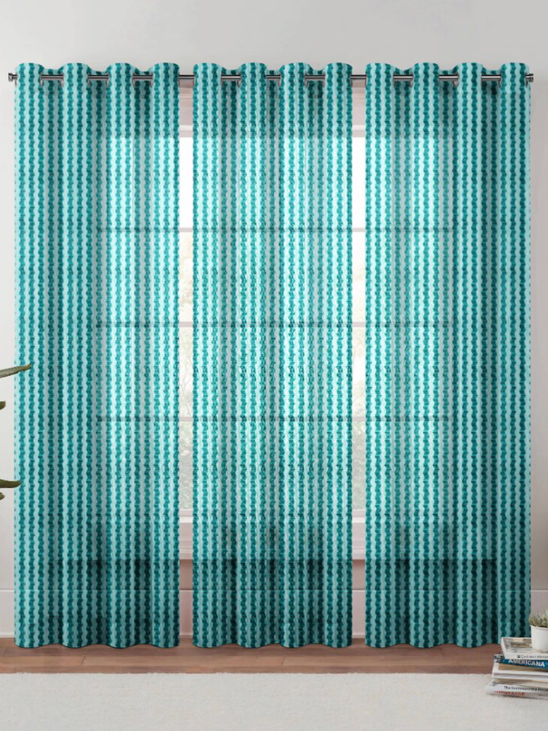 Urban Magic Blue Striped Sheer Window Curtain