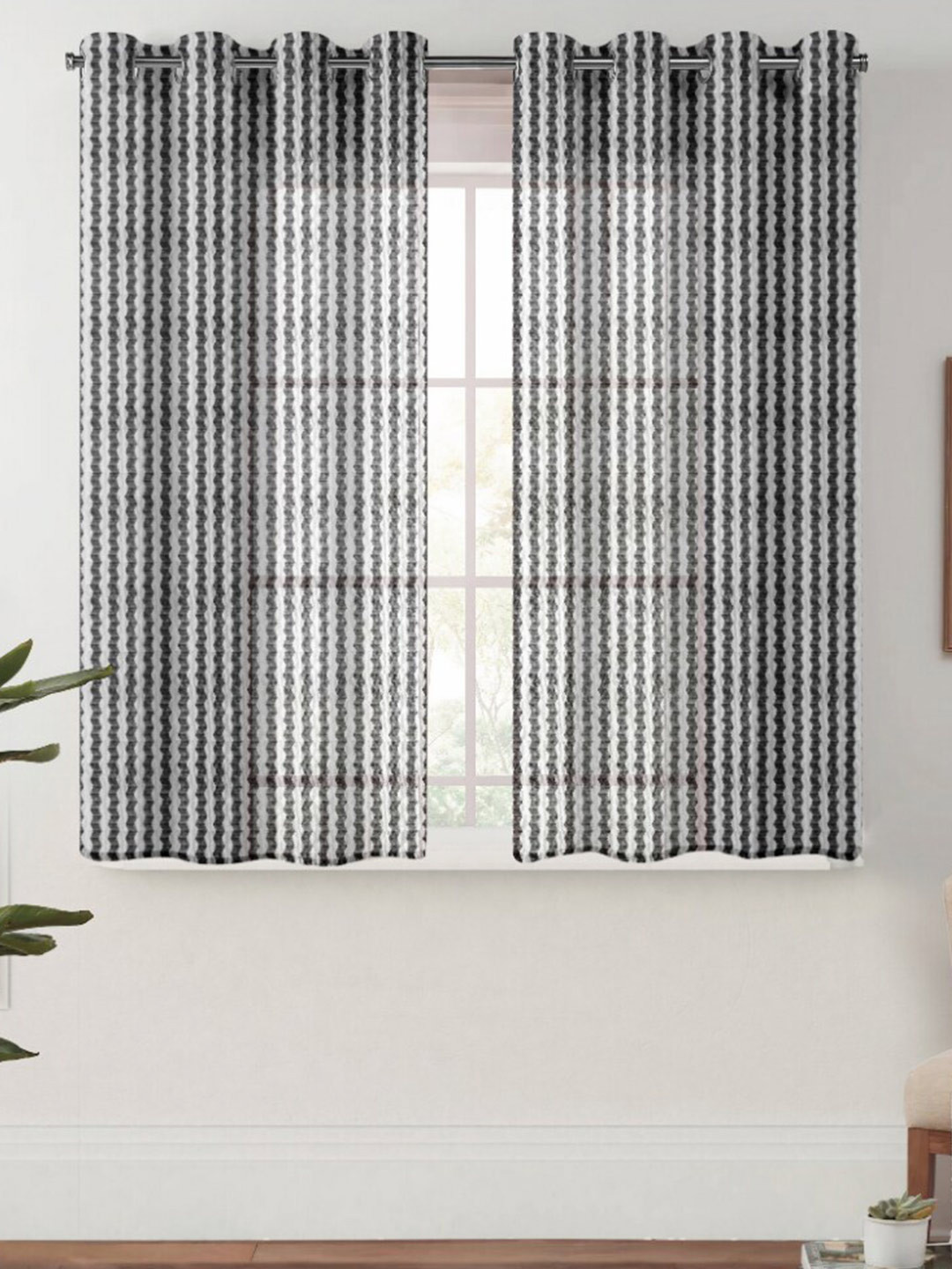 Urban Magic Grey Sheer Eyelet Window Curtain