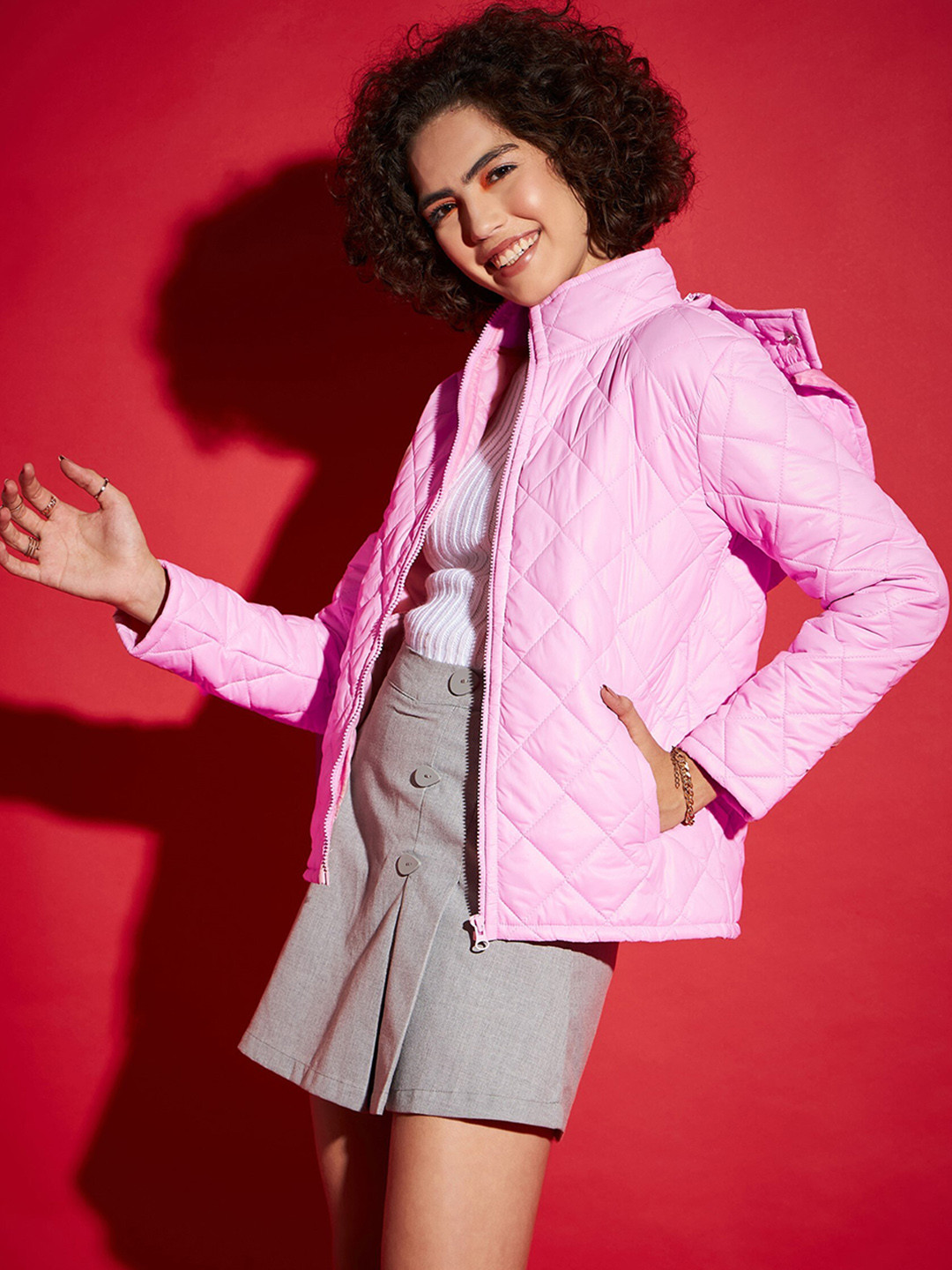 SASSAFRAS Pink Hooded Quilted Jacke