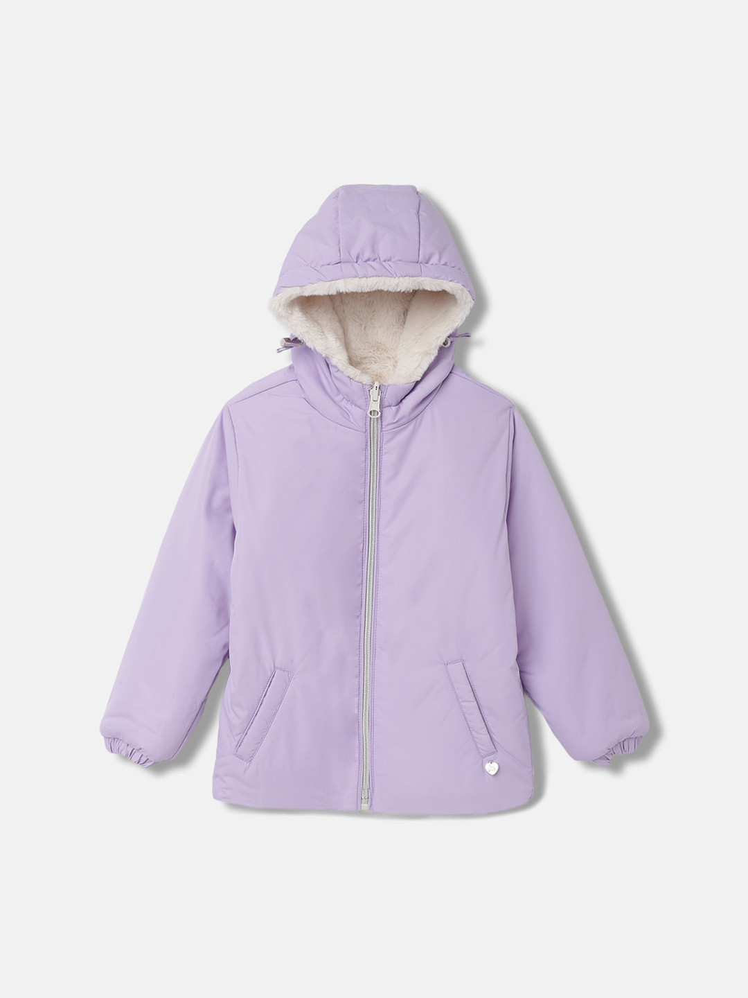 Blue Giraffe Girls Hooded Long Sleeves Faux Fur Trim Padded Jacket