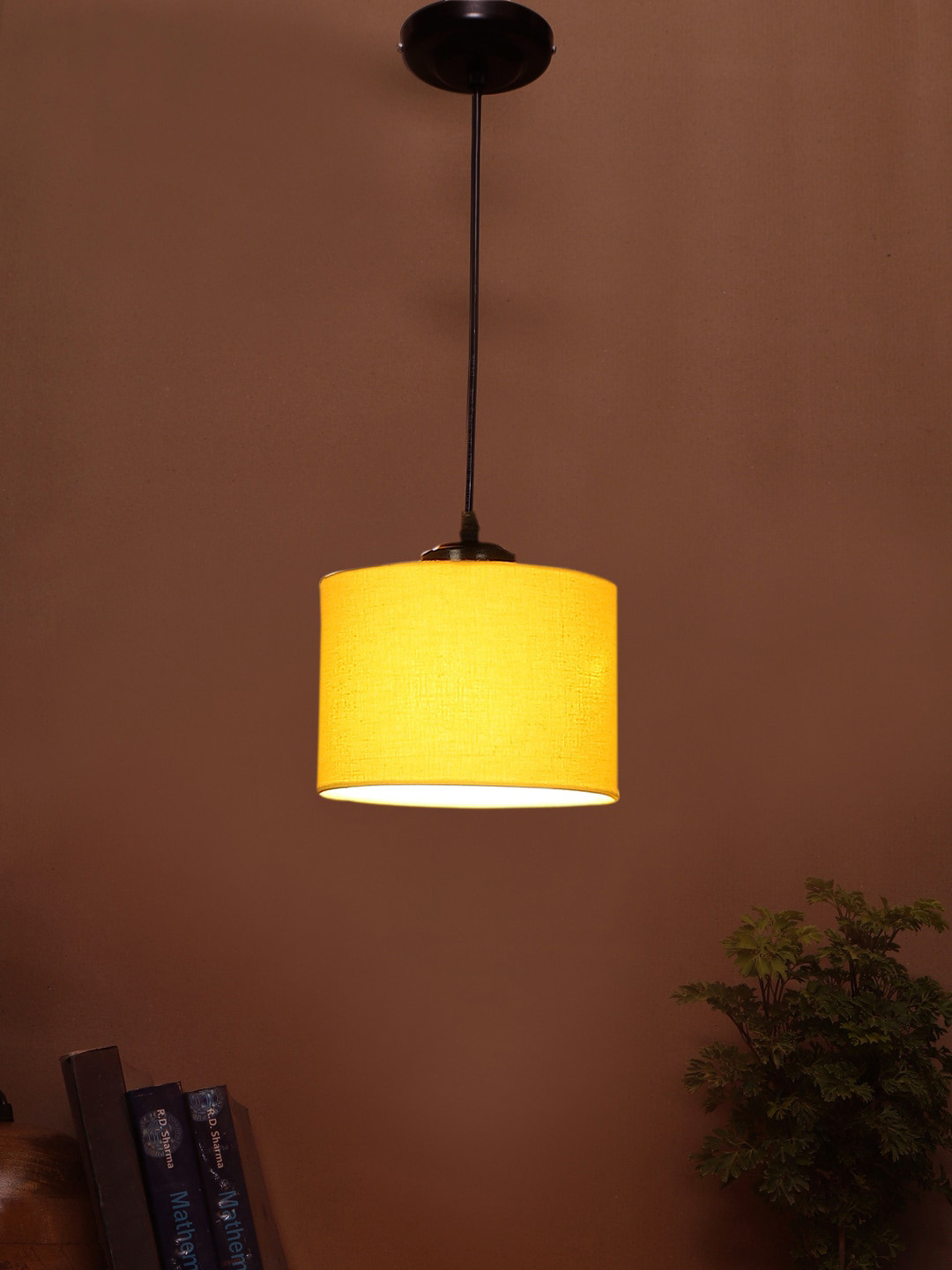 Devansh Yellow & Black Textured Adjustable Cord Cotton Shade Hanging Lamp