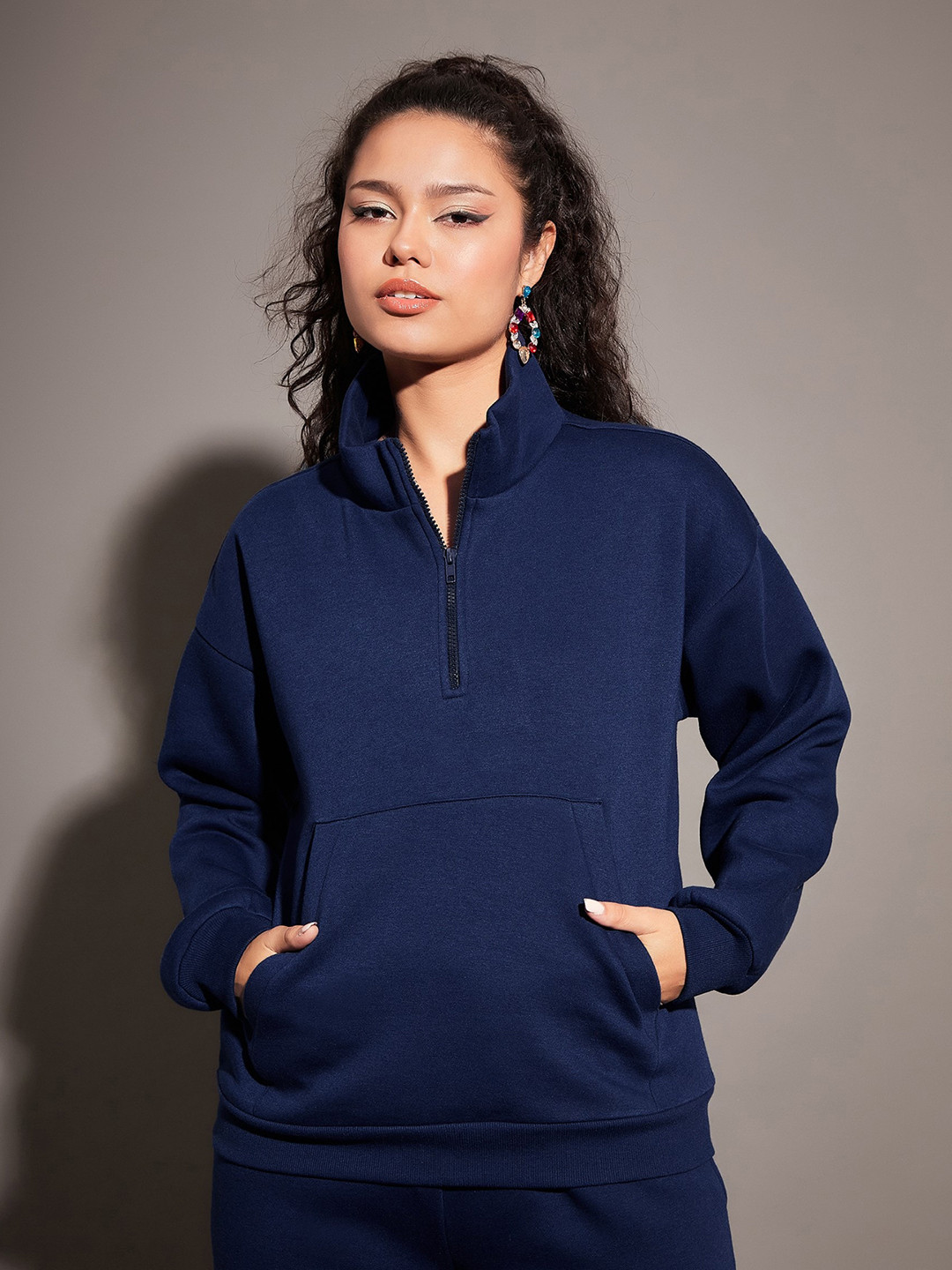 SASSAFRAS Navy Blue Mock Collar Sweatshirt