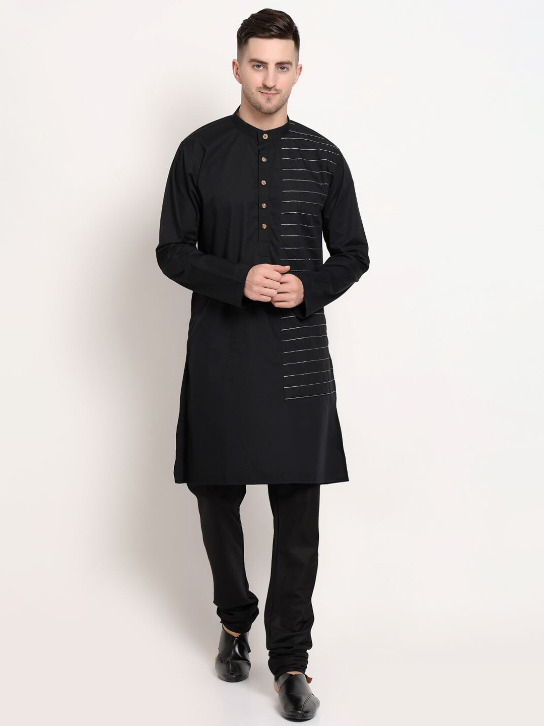 MIDAV Mandarin Collar Long Sleeves Thread Work Cotton Straight Kurta