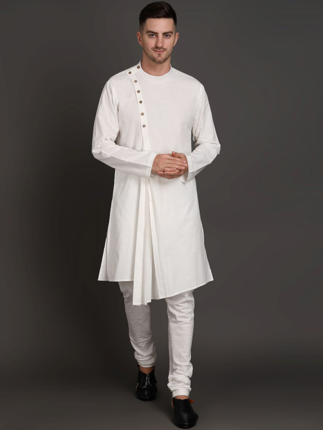 MIDAV Pleats & Placket Detail Asymmetric Cotton A-Line Kurta