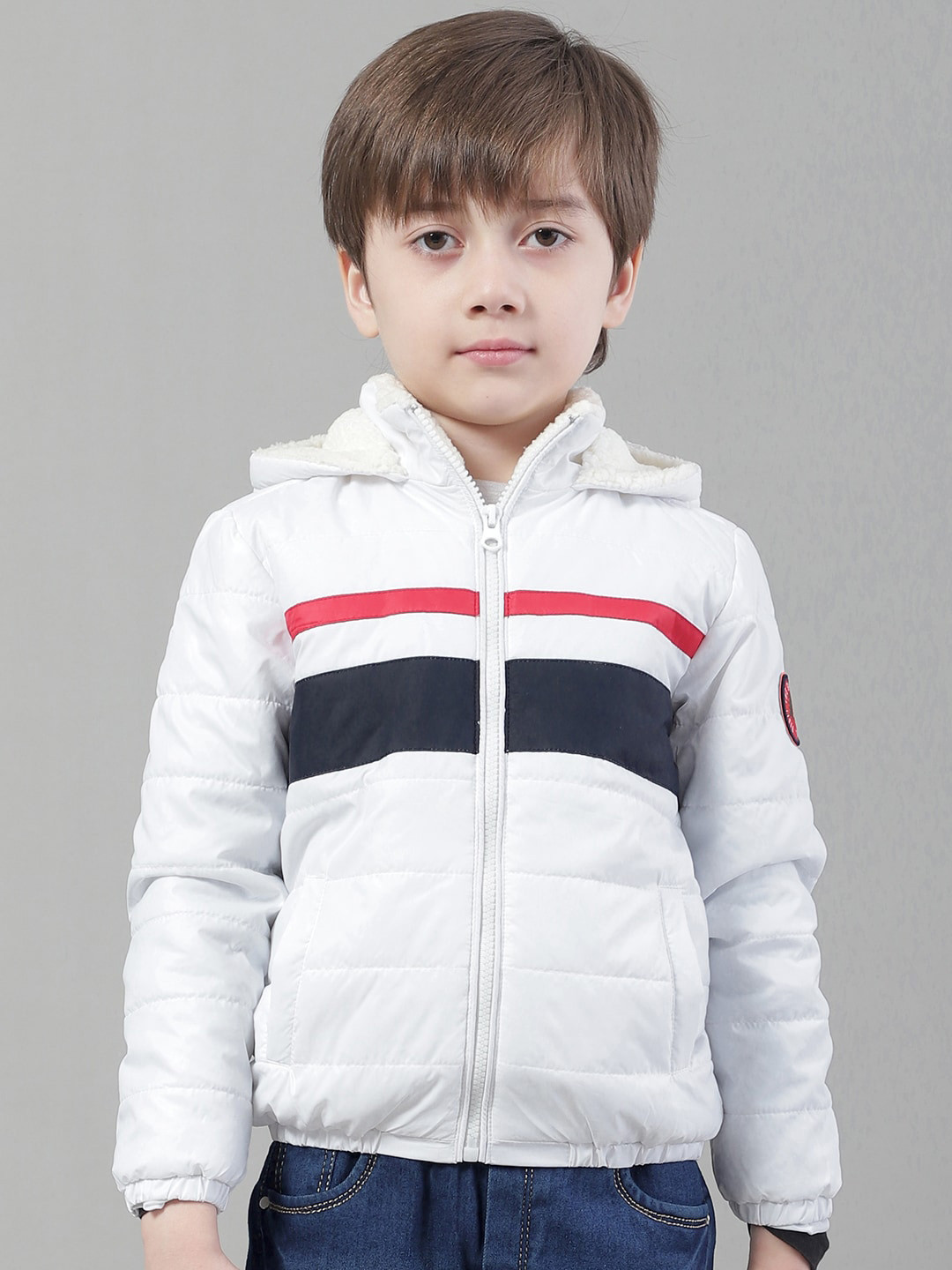 HOUSE OF VEDAS Boys Lightweight Striped Hooded Padded Jacket