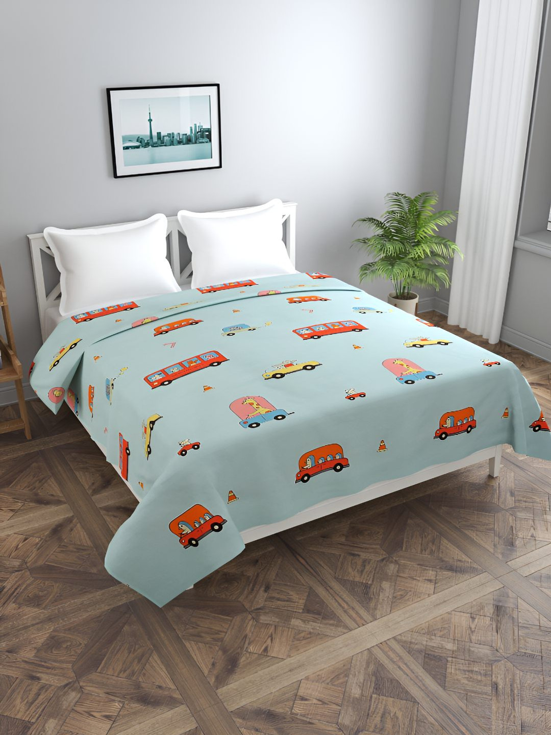 BREVARD Blue & Red Printed Double Queen Bed Duvet Cover
