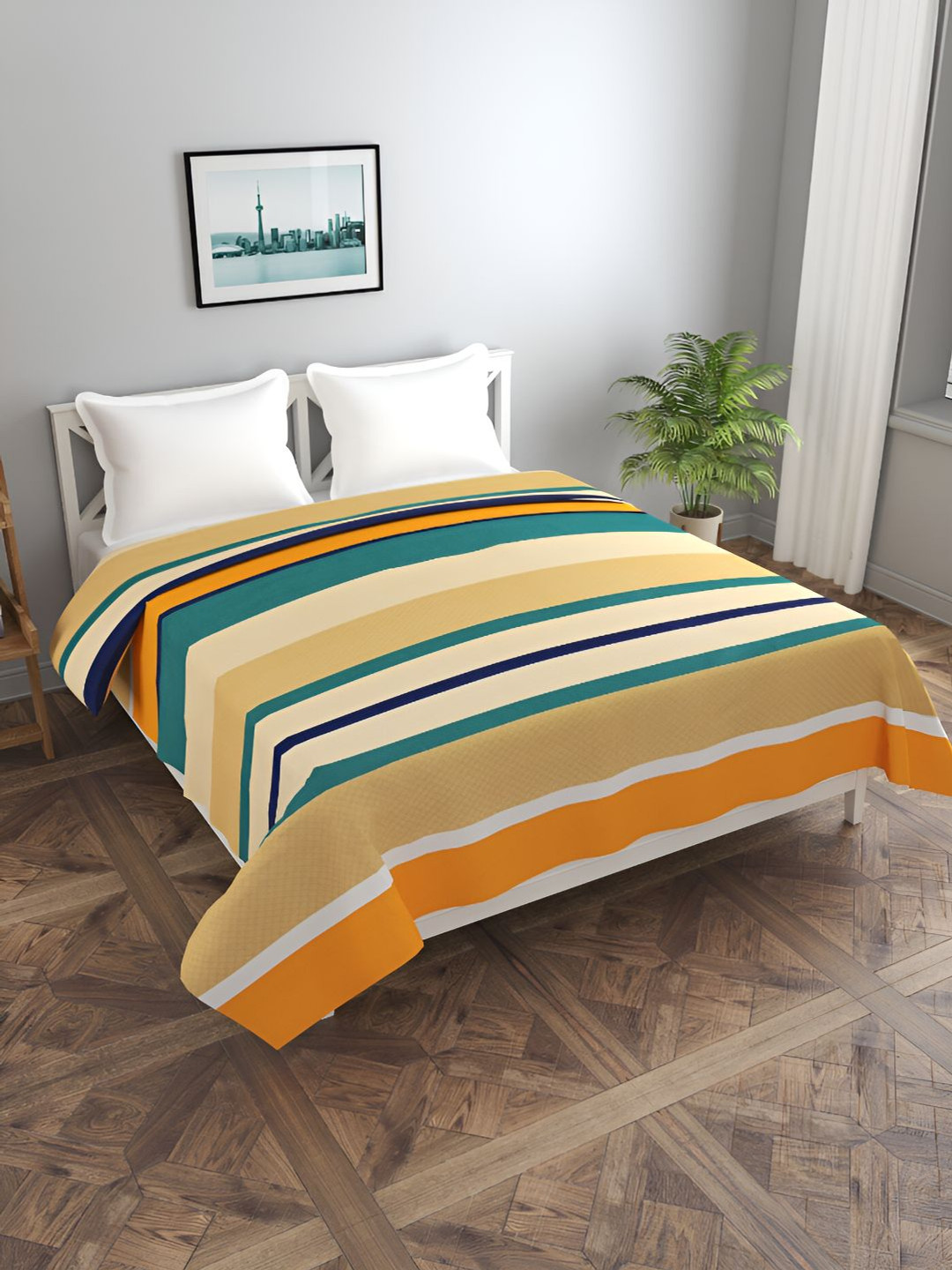 BREVARD Beige & Orange Striped Double Duvet Cover