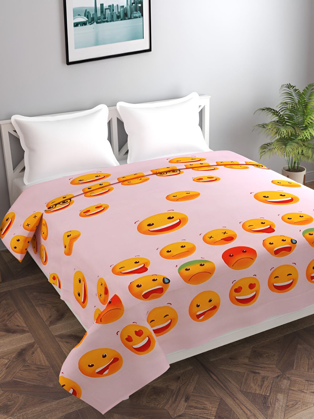 BREVARD Pink & Orange Printed Double Queen Bed Duvet Cover