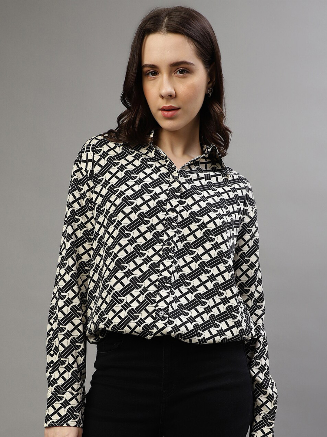 GANT Boxy Geometric Printed Spread Collar Long Sleeves Casual Shirt