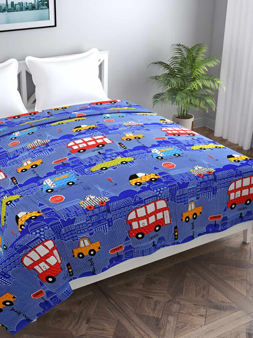 BREVARD Blue & Yellow Conversational Printed Double Queen Duvet Cover