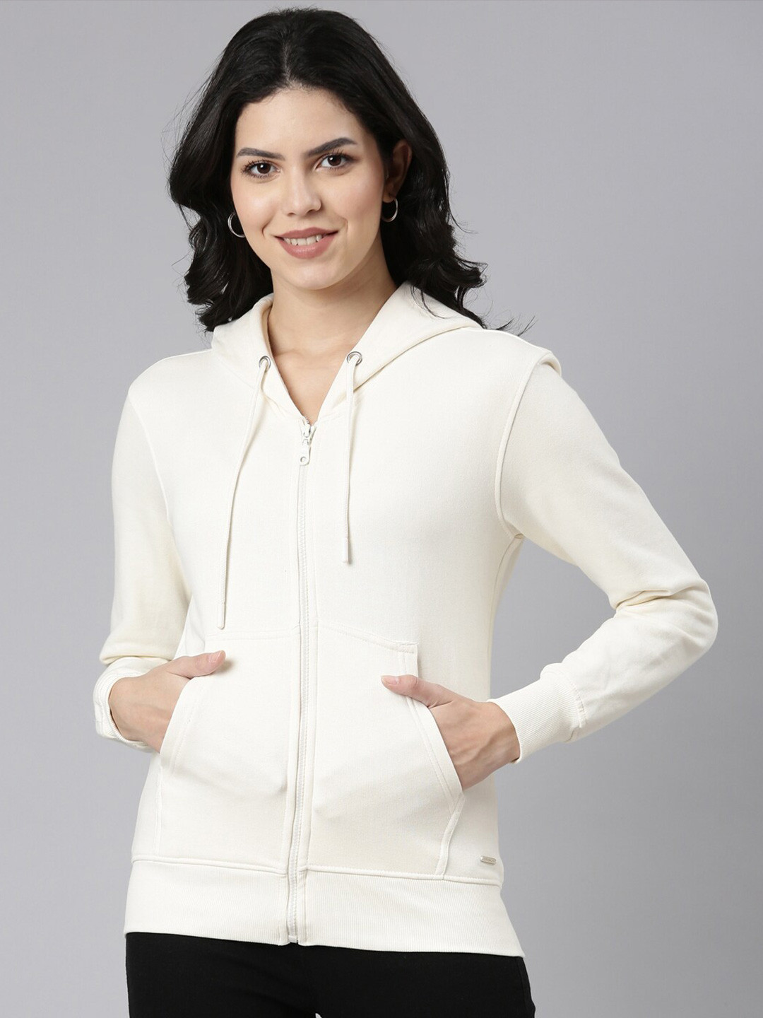 TWIN BIRDS Hooded Pure Cotton Front Open Sweatshirt