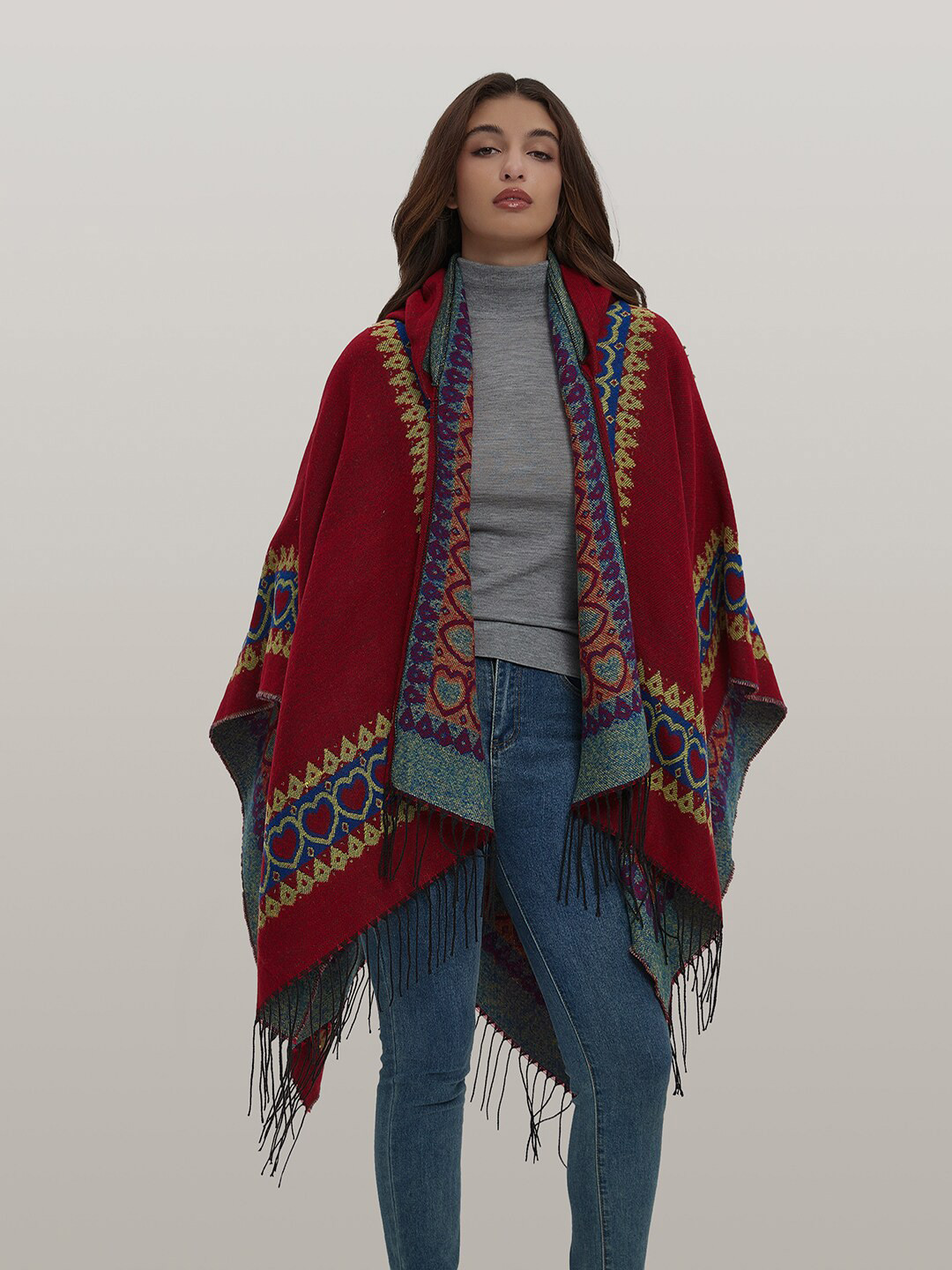JC Collection Geometric Printed Tasselled Border Scarf