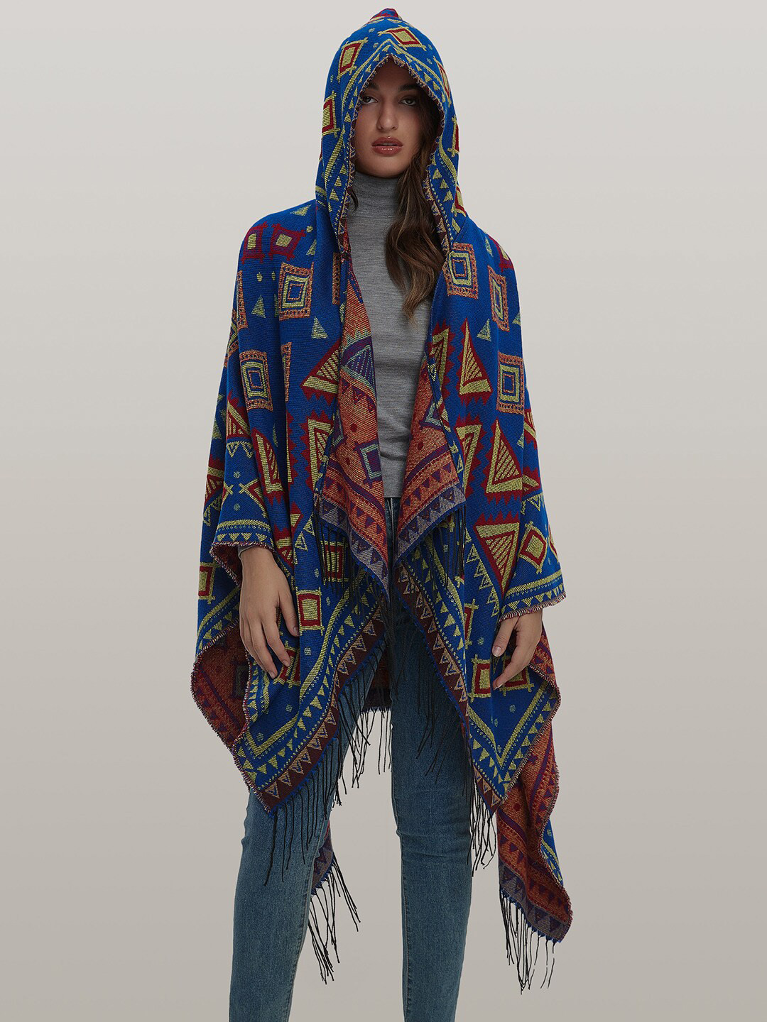 JC Collection Geometric Printed Scarf With Attached Hood