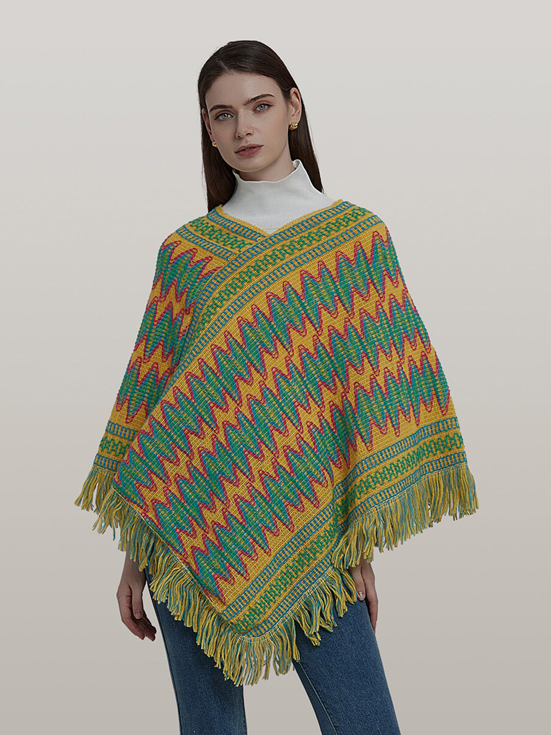 JC Collection Abstract Embroidered Poncho Sweater
