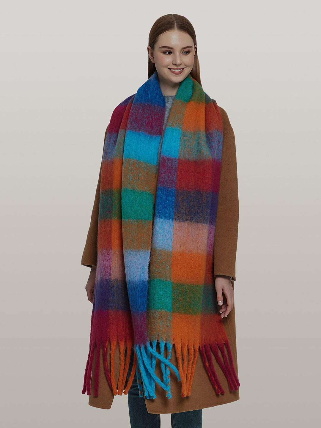 JC Collection Checked Tasselled Border Scarves