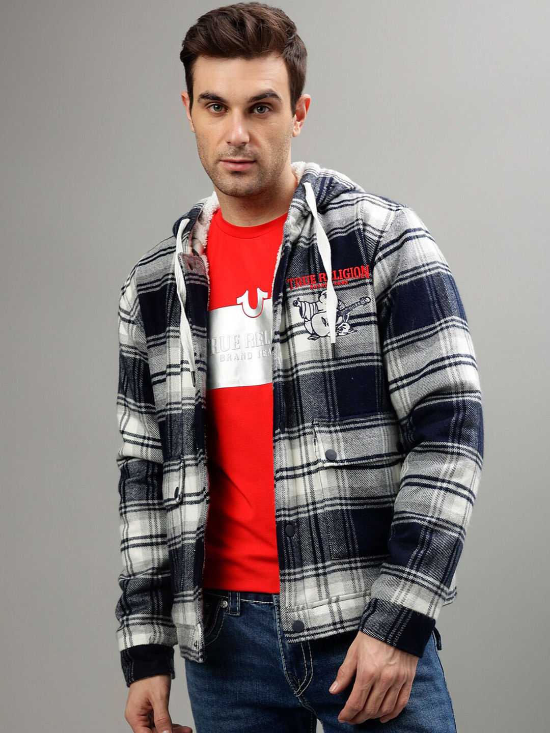 True Religion Checked Hooded Tailored Jacket