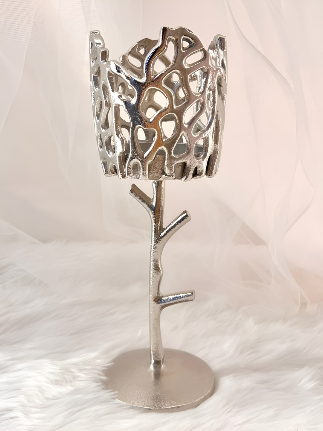 Timaya's Decor Silver-Toned Candle Holder